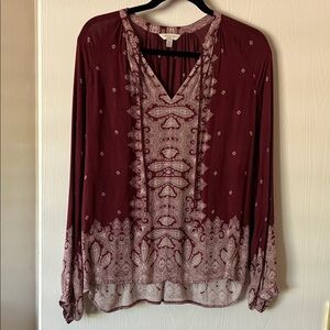 Lucky Brand Maroon and White Blouse, medium